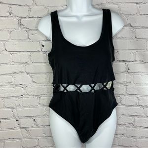 Midnight Hour One Piece Black Caged swimsuit Black Size XL Cut-Out Halter NWT